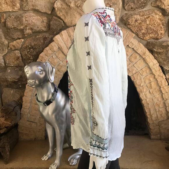 Johnny Was Biya Silk Floral Embroidered Popover Long Sleeve Top Women's Size XS - Picture 4 of 9